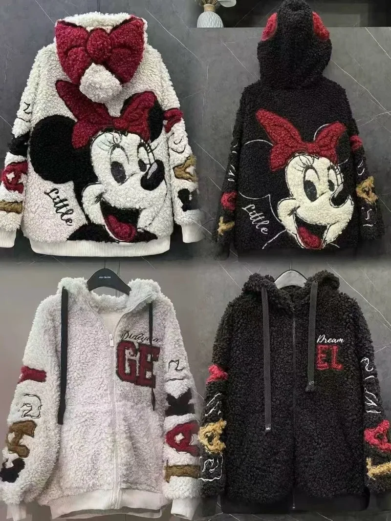 شعبية الخريف الشتاء هوديس الصناعة الثقيلة الكرتون صوف الضأن المتضخم طويلة الأكمام مقنعين البلوز سترة الإناث #3