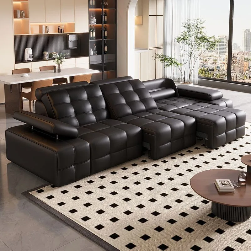 Electric function leather sofa Italian minimalist sleepable retractable electric sofa