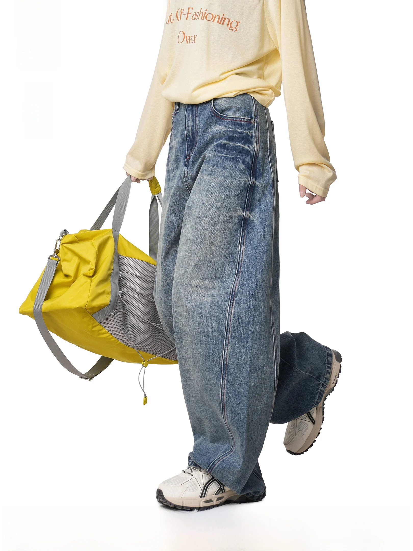 

OWOX винтажные прямые широкие джинсы с завязками, женские повседневные свободные длинные брюки, осенний сезон, высокая талия, молния, сле