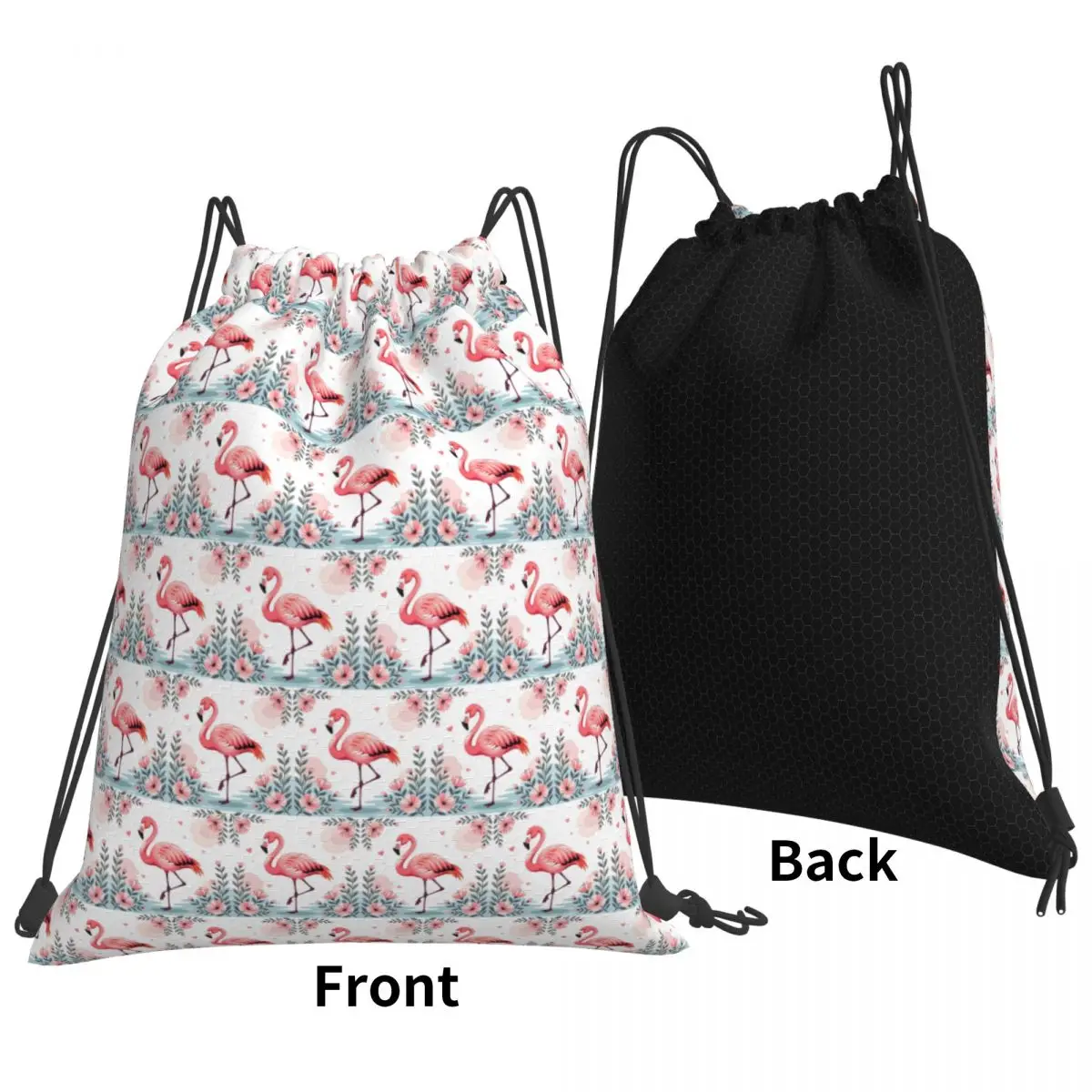 Pink Flamingo Backpacks Portable Drawstring Bags Sports Bag Book Bags for Man Woman Students