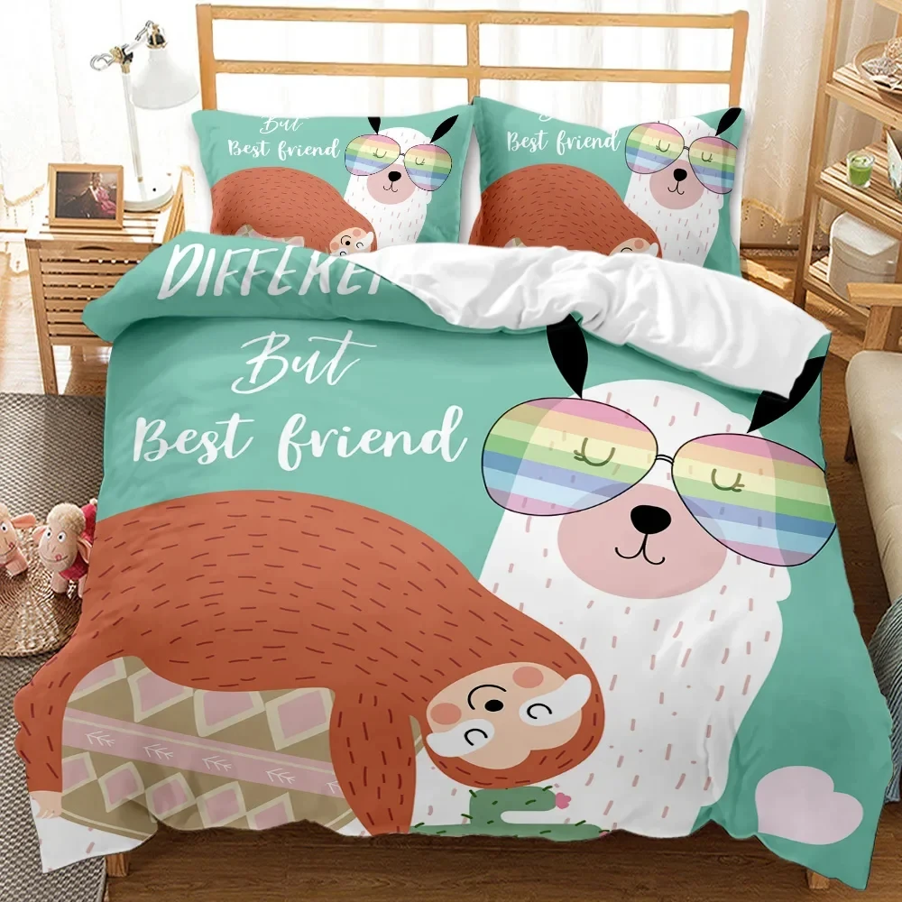 Alpaca Duvet Cover Boys Girls Alpaca with Headphones Duvet Cover Cartoon Alpaca Polyester Comforter Cover Double Queen King Size