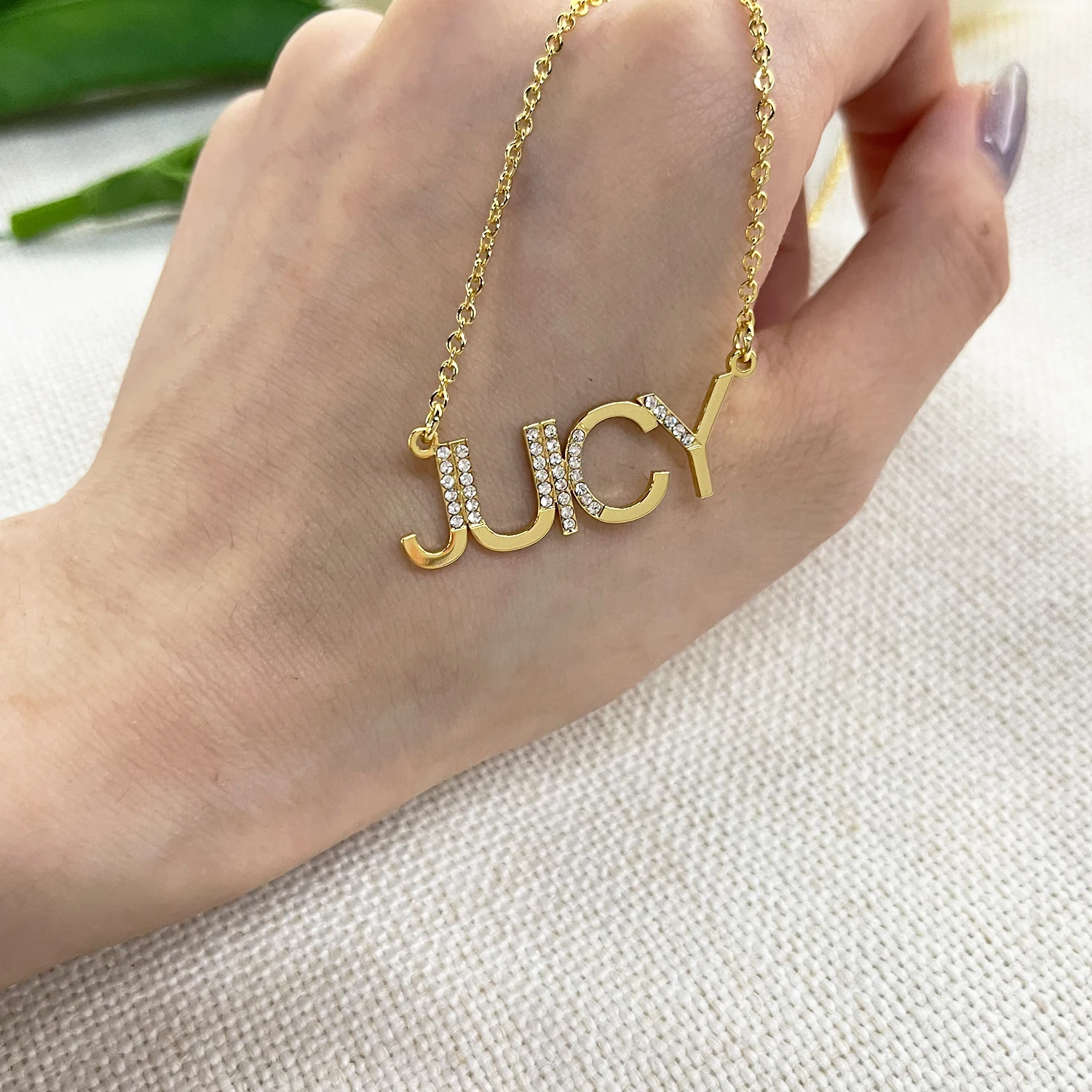 Customize Iced Out Name Necklace Personalized Partial Diamond Letter Pendant Stainless Steel Name Necklace Gift for Girlfriend