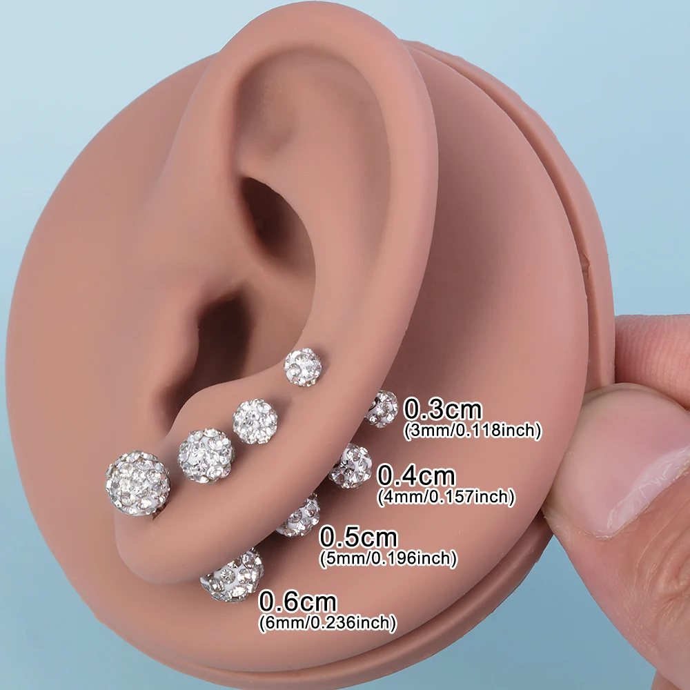 2 szt. Rhinestone Ball sztanga Piercing chrząstka ucha Helix pręt ze stali nierdzewnej Stud Tragus chrząstka kolczyki śruby biżuteria — zdjęcie 3