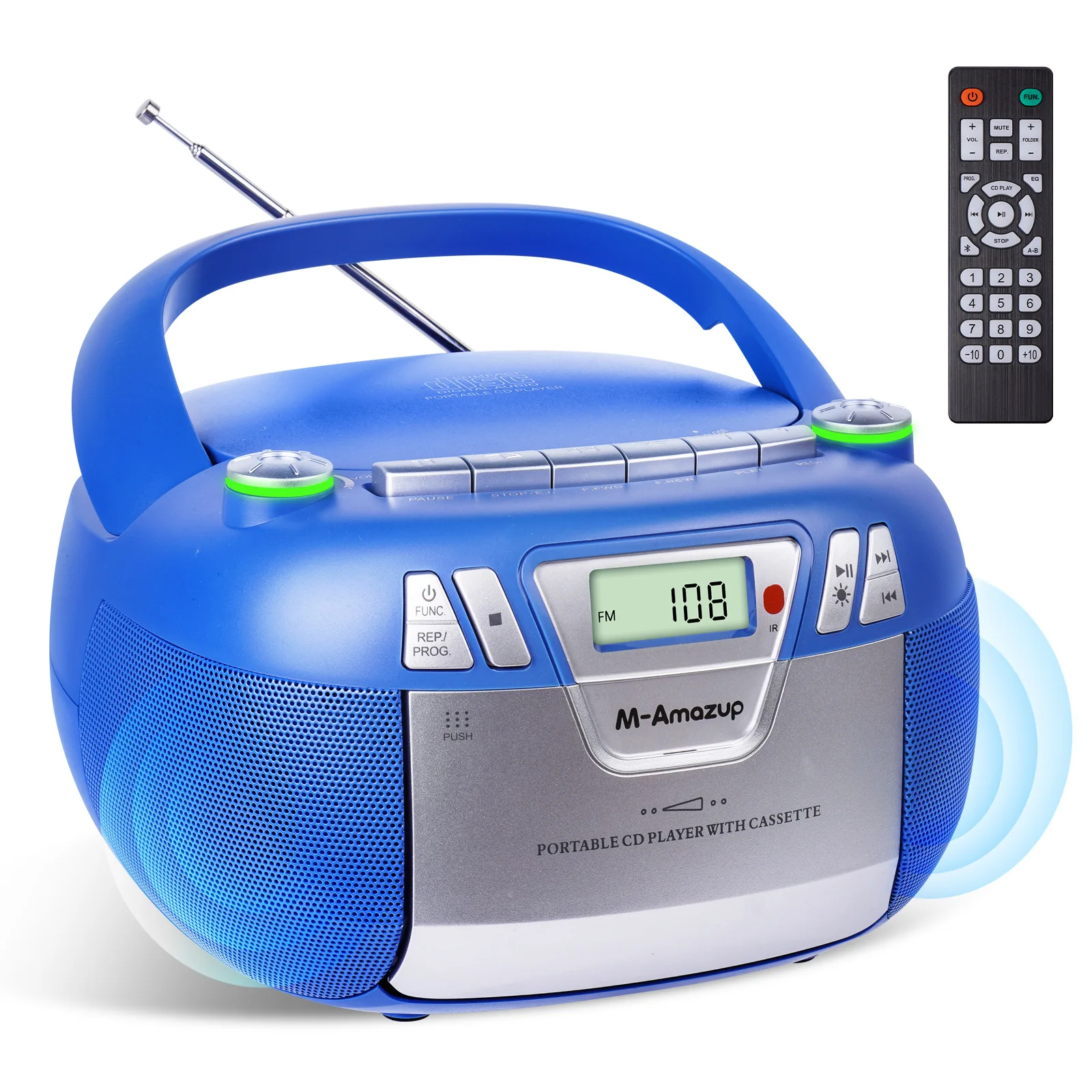 Portable Stereo Bluetooth CD Player Multifunctional with Cassette Tape USB AM/FM Radio Recording Function for Music Entertainmen