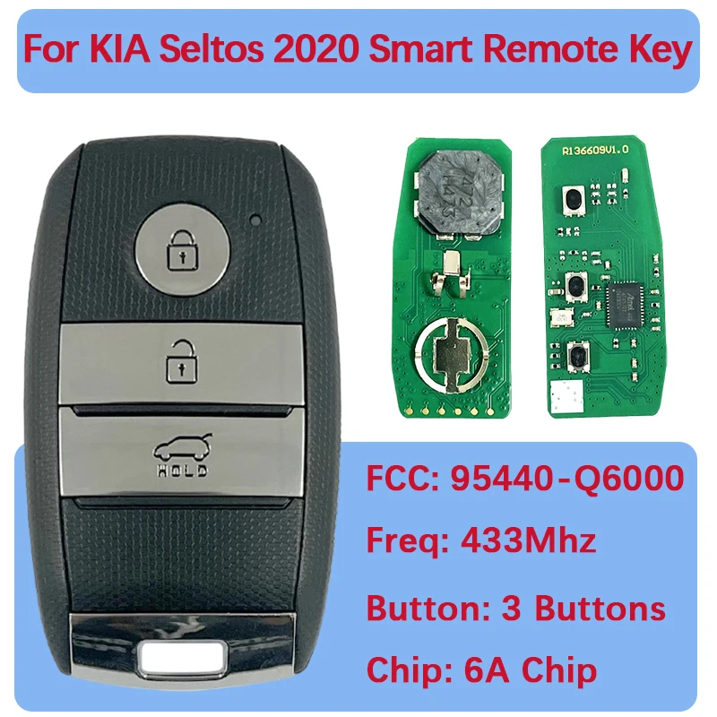 

CN051128 Aftermarket 3 кнопки смарт-ключ дистанционный брелок 6A чип 433 МГц FCC SYE3FOB1908 95440-Q6000 для KIA Seltos 2020