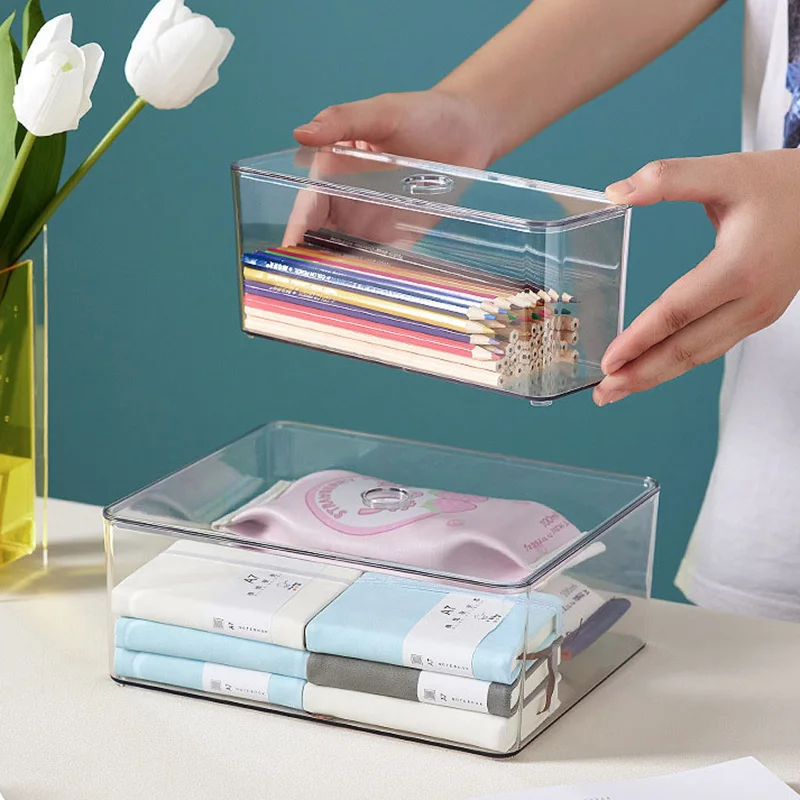 Drawer Desk Organizer Clothes Storage Box With Lid Clear Acrylic Makeup Organizer Drawer Office Stationery Box Cosmetics Storage