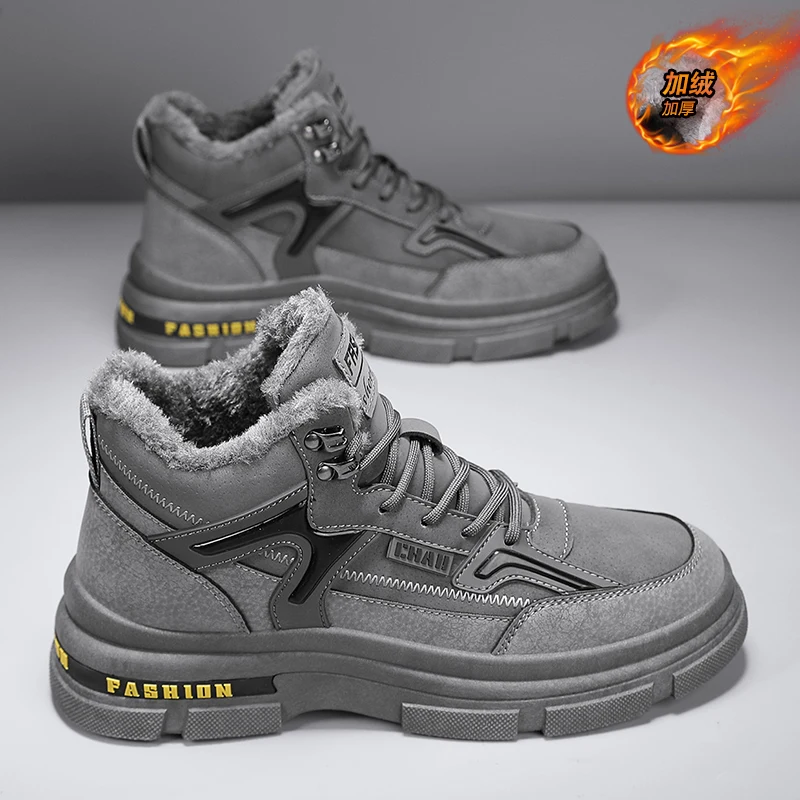 

Мужские сверхпрочные зимние ботинки 2025 года, теплые манжеты и толстая подошва, противоскользящие на День Благодарения, модные и легко чистящиеся для повседневного ношения