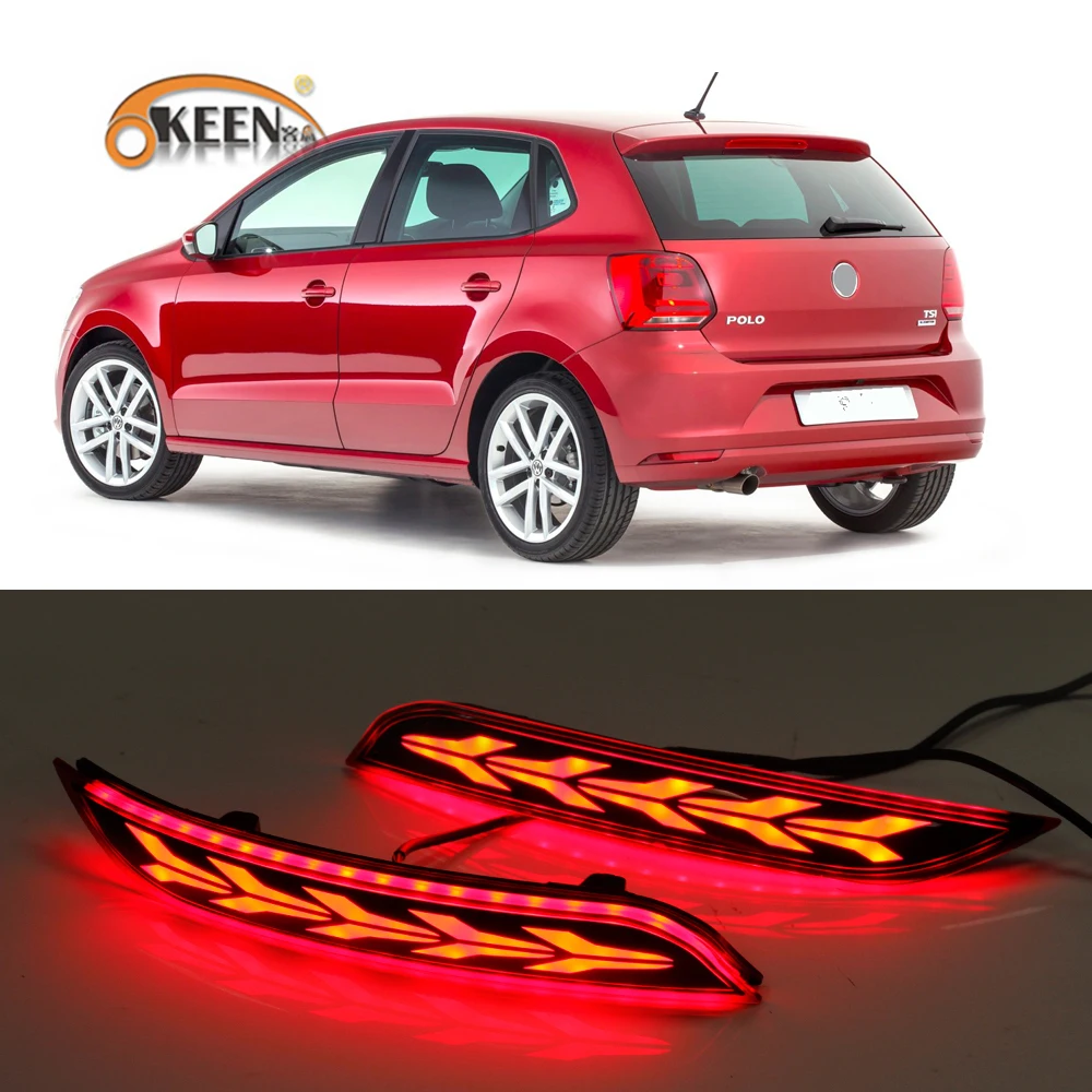 

OKEEN 2pcs For Volkswagen VW Polo 2014 2015 2016 2017 2018 Led Rear Bumper Reflector Taillight Brake Flowing Turn Signal Lights