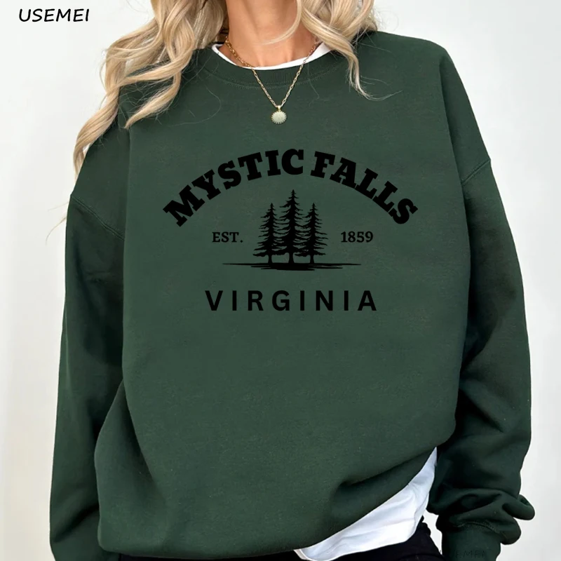 Mystic Falls Sweatshirt Vampire Diares Crewneck Sweatshirts Trendy Pulover Long Sleeve Hoodies Sweatshirt Harajuku Streetwear