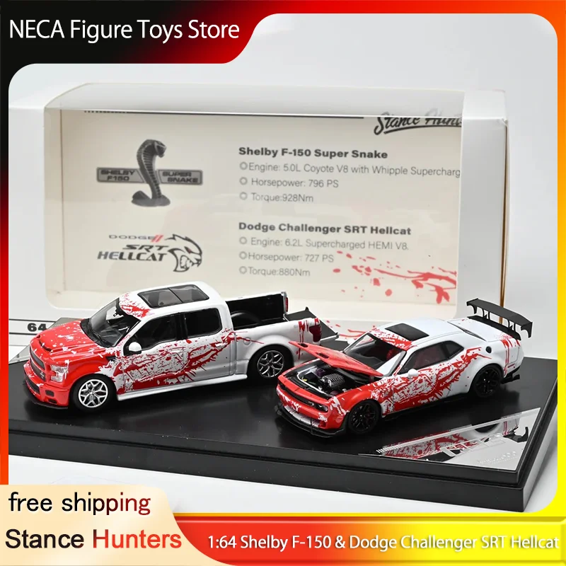 

Stance Hunters 1:64 Shelby F-150 Super Snake & Dodge Challenger SRT Hellcat HEC Limited 500 Diecast Car Model Set Toy Gift