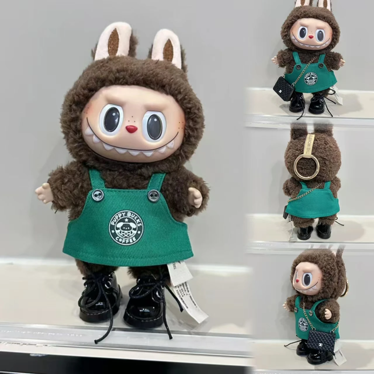 17cm Plush Doll's Clothes Labubu The Monsters Outfit Accessories Clothing Cartoon Green Coffee Dress Christmas Hat Scarf EE19A