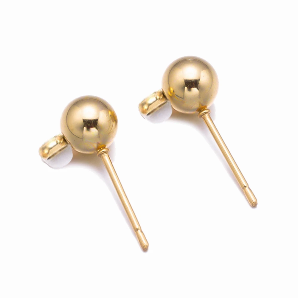 50pcs 3/4/5mm Ball Post Earring Studs Round Ball Ear Pin with Loop for DIY Dangle Jewelry Making Findings Supplies Accessories