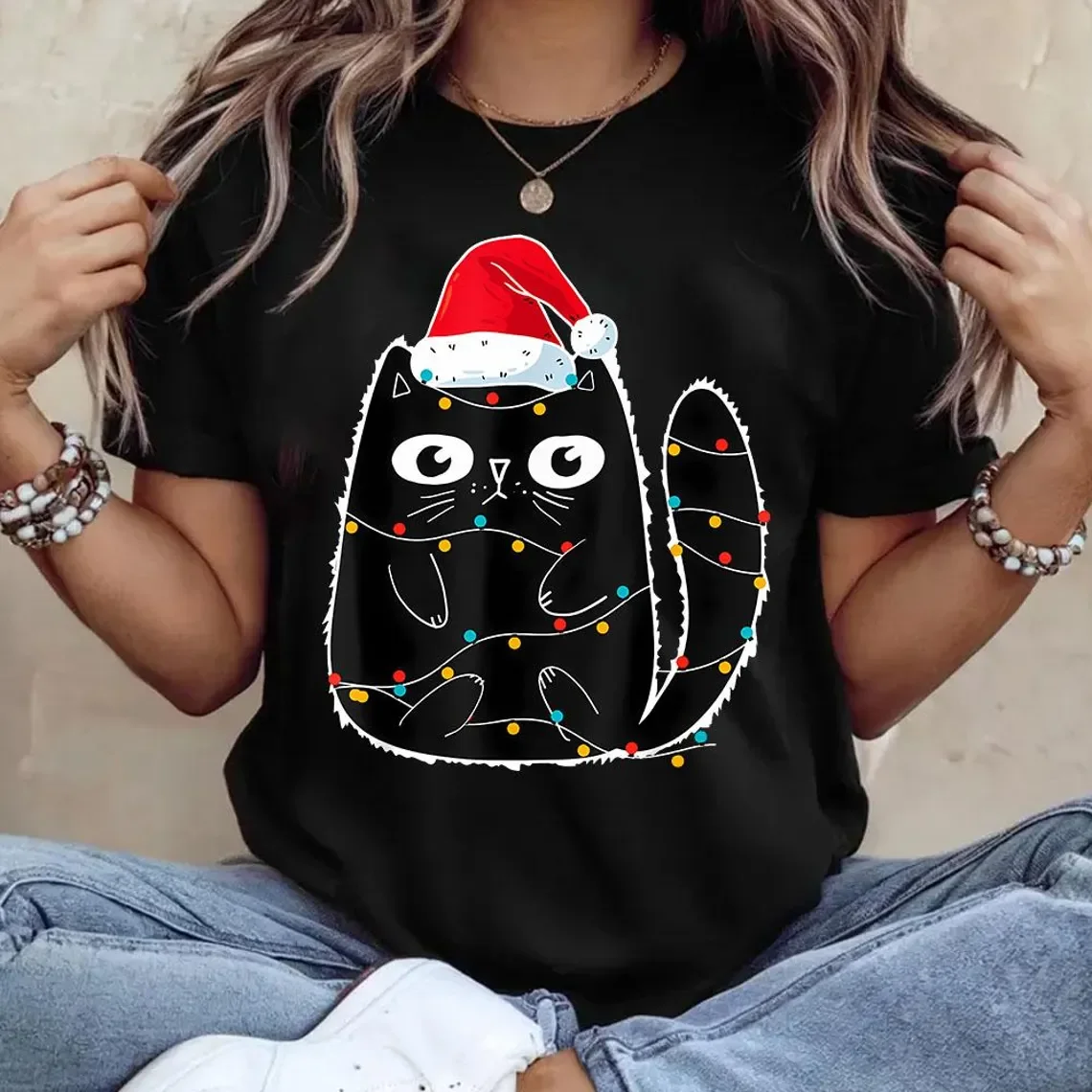 

Christmas Kitten Graphic T-shirt Men's Women Fashion Vintage T-shirts Casual Oversized Tee Shirt Streetwear