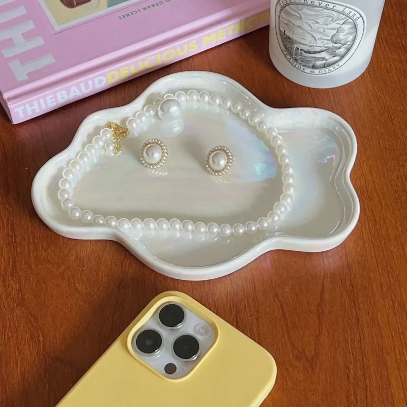 【Premium】Ceramic Cloud Decor Tray - Jewelry Display/Aromatherapy Candle Holder & Key Organizer for Home Entryway & Desktop