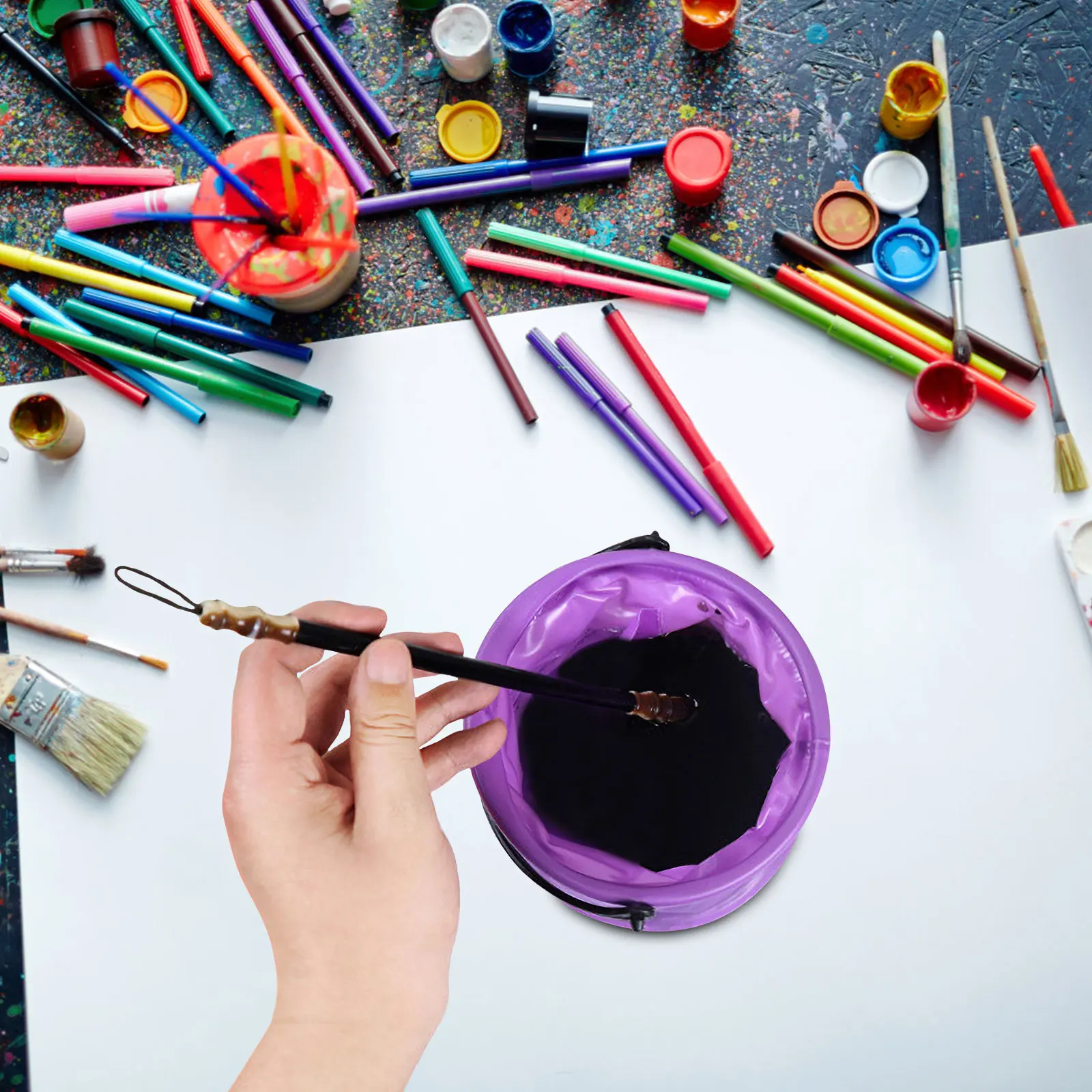 

4Pcs Folding Bucket Paint Brush Washing Bucket Lightweight Supply for Field Use Compact Design Ideal for Travel