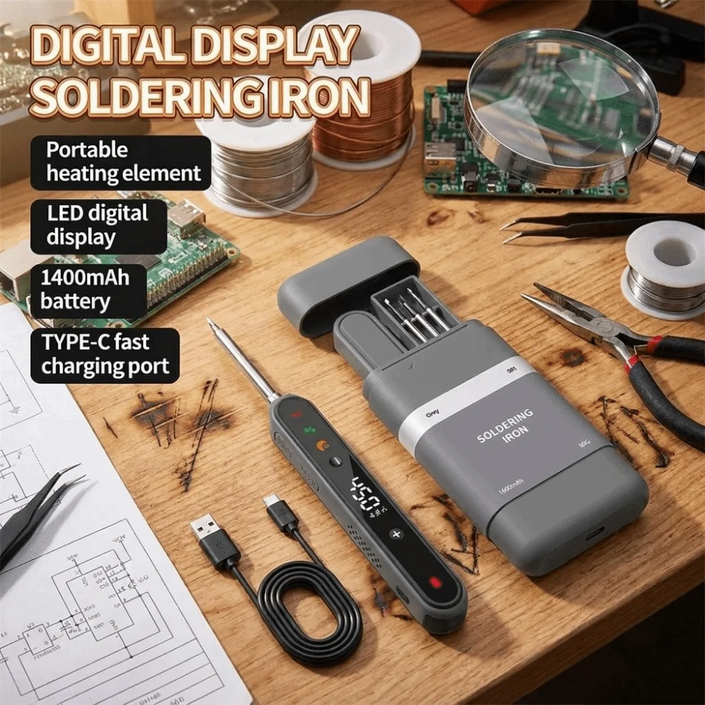 Portable USB Soldering Iron Digital Display Adjustable Temperature Electric Iron Solder Fast Heating Cordless