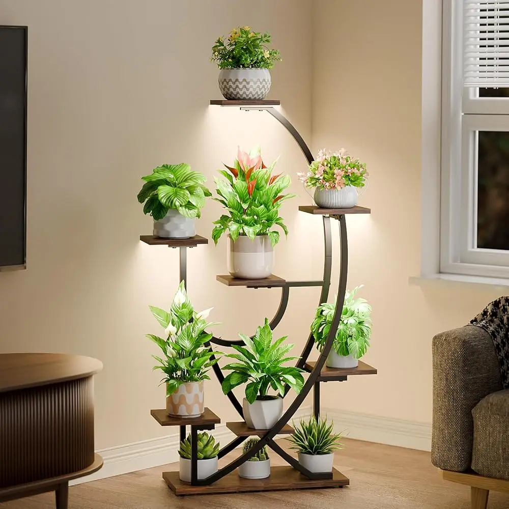 

Plant Stand With Grow Light - 8 Tiered Corner Planter Stands For Indoor Plants Multiple, 51"" Metal Lighted Plant Shelf Indoor