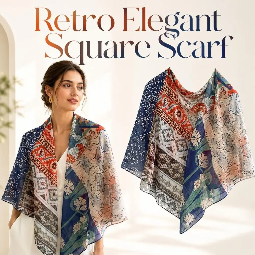 Premium 110cm Women Square Scarf Vintage French Printed Bandana Shawl Thin Elegant Ladies Neck Scarf Sun Protection