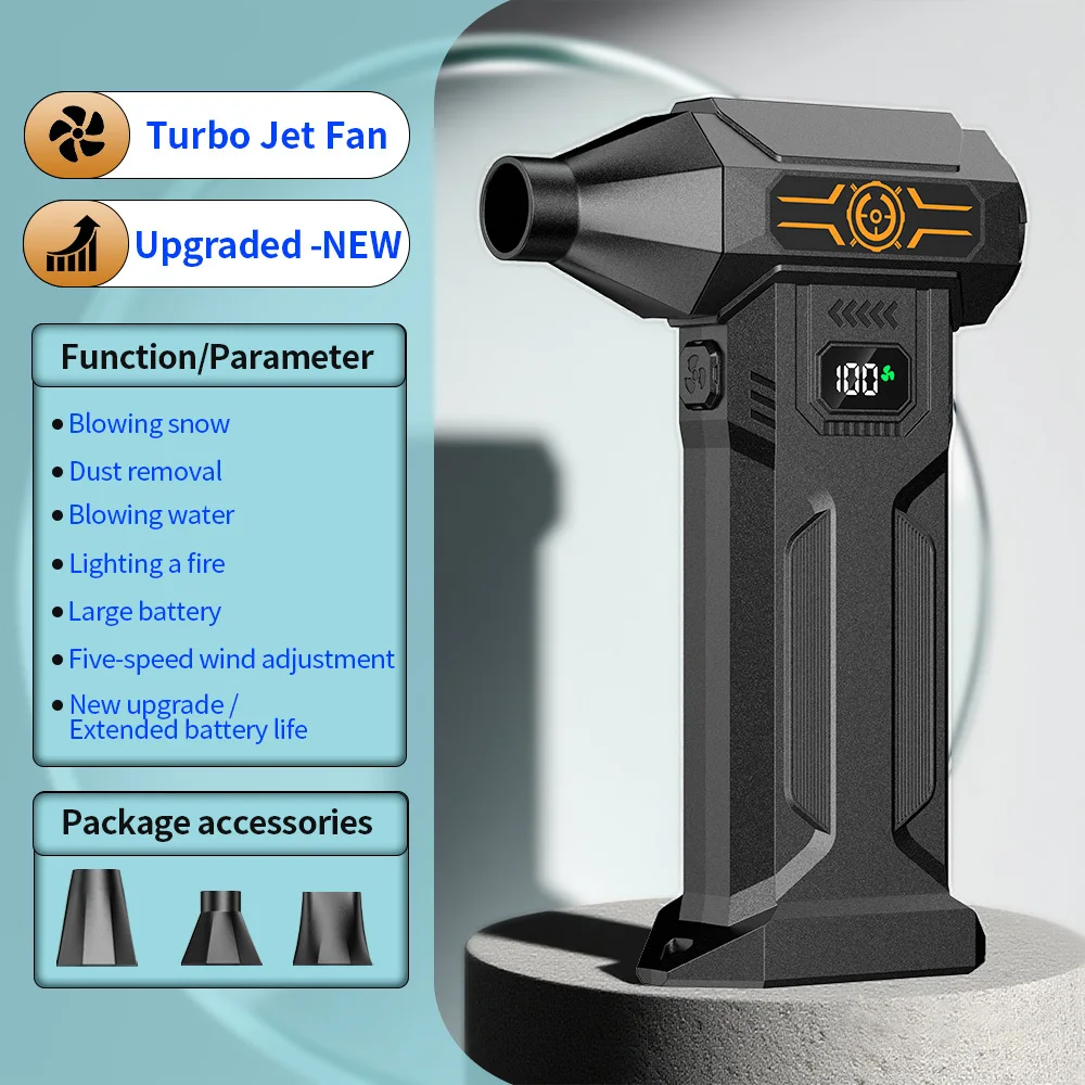 

JKUO0 Cordless Handheld Turbo Blower & Snow Blower Fan - USB-Portable Turbine Fan with C-Rechargeable Battery, for snowclearing