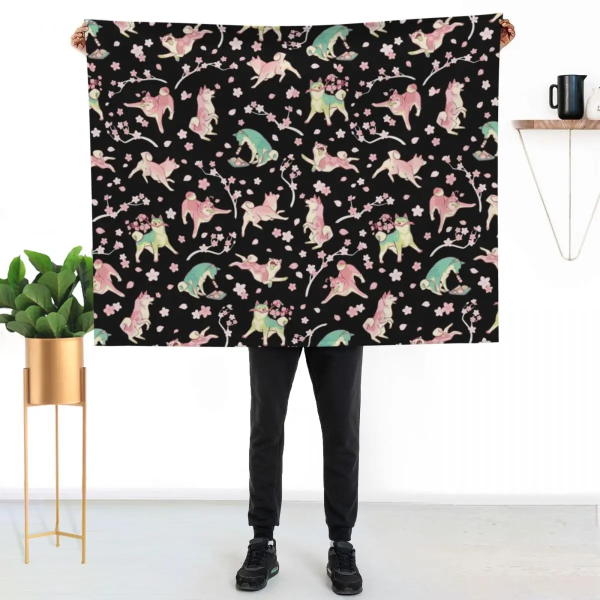 Shibakura & Matchinu in black Throw Blanket Polar Cute Plaid Soft Plaid Warm Sofa Throw Hairy Blankets