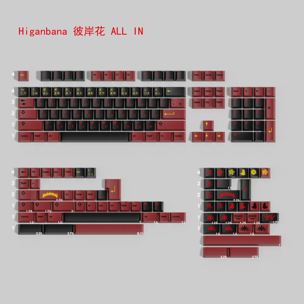 

PBT Keycap GMK Higanbana Keycaps Cherry Profile Dye-Sub Key Cap English For MX Mechanical Keyboard GH60 61 64 68 75 84 96 980