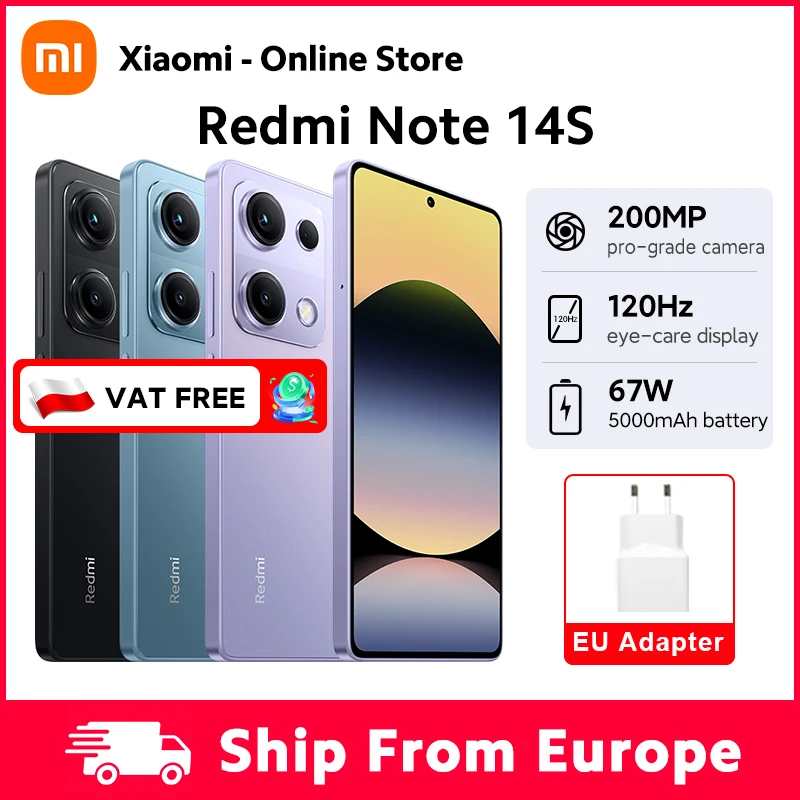 Versión Global Xiaomi Redmi Note 14S Smartphone con CPU MTK Helio G99, Cámara de 200MP, 120Hz, Carga Rápida de 67W, Batería de 5000mAh y Pantalla AMOLED de 6.67 Pulgadas