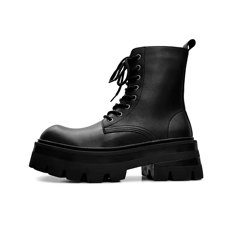 2025 Spring and Summer Leather Cos Heightening Men's Big Head Trendy Handsome Chelsea Boots 8cm