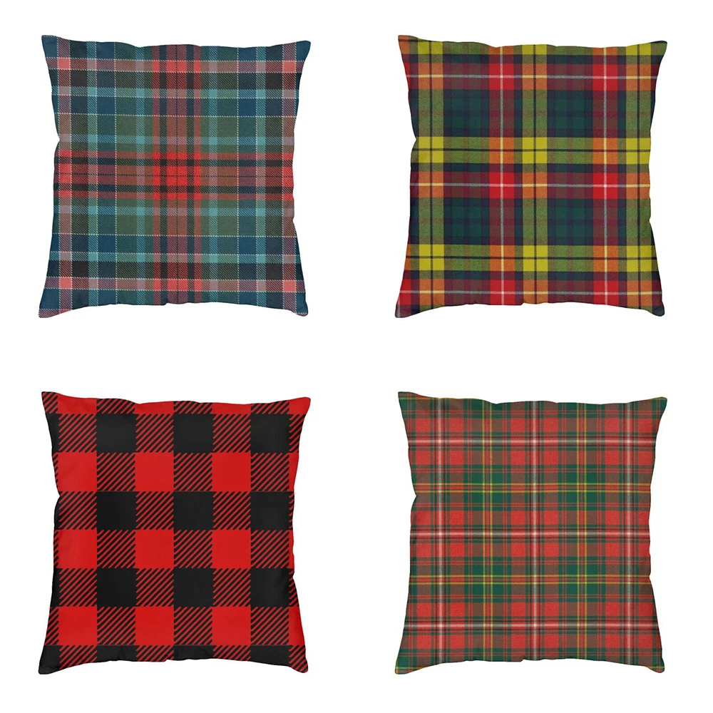 Red Plaid Home Decor Pillowcase Scottish  Sofa  Christmas Modern Cushion Cover Car