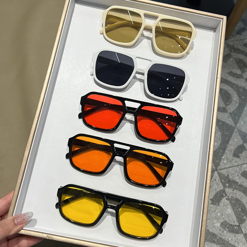 Double Beam Irregular Sunglasses Retro Personalized Double Bridge Sunglasses Popular Square Sunglasses UV400 Eyewear Men Women