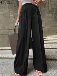 ZANZEA Women Solid Color Trousers Wide Leg Pants 2024 Spring Elegant Office Lady Casual Fashion High Waist Commuting Pantalones