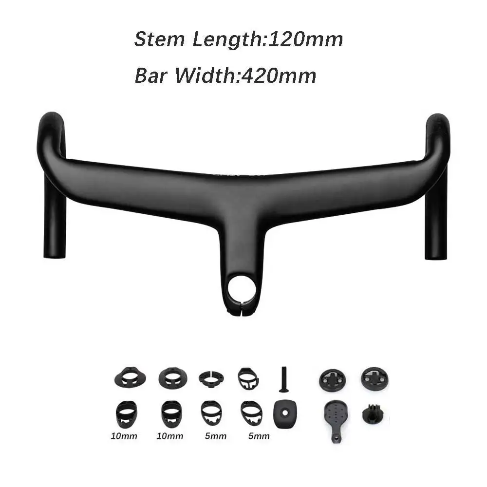SL8 Rennradlenker/Gebogener Lenker aus Carbon mit integriertem Lenkervorbau, Titanschrauben und festem Computerhalter