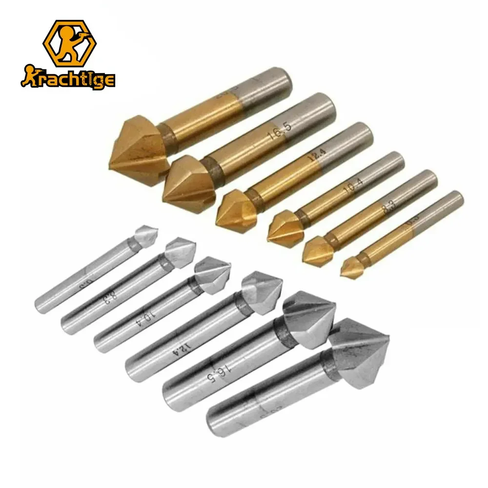 

Krachtige 6Pcs 3 Flute Titanium Chamfer Chamfering End Mill Cutter Bit Countersink Set HSS Drill Bits