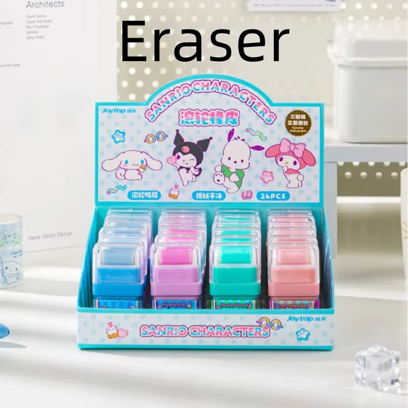 24 pcs/lot Sanrio Kuromi Melody Roller Eraser Cute Writing Drawing Rubber Pencil Erasers Stationery For Kids Gifts School Supply