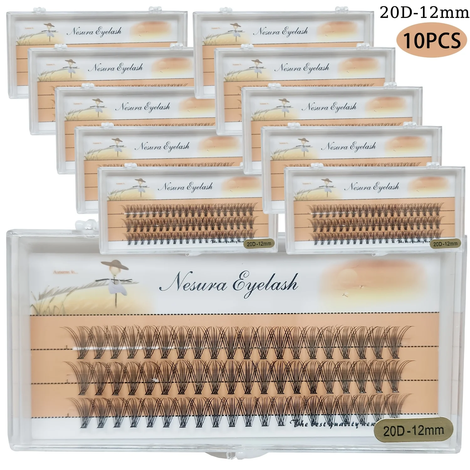 10 Boxen 60 Cluster-Wimpern, 3 Reihen, 20D-Bündel, natürlicher Stil, einzelne Wimpern, handgefertigter Lieferant, Sackvis-Wimpern