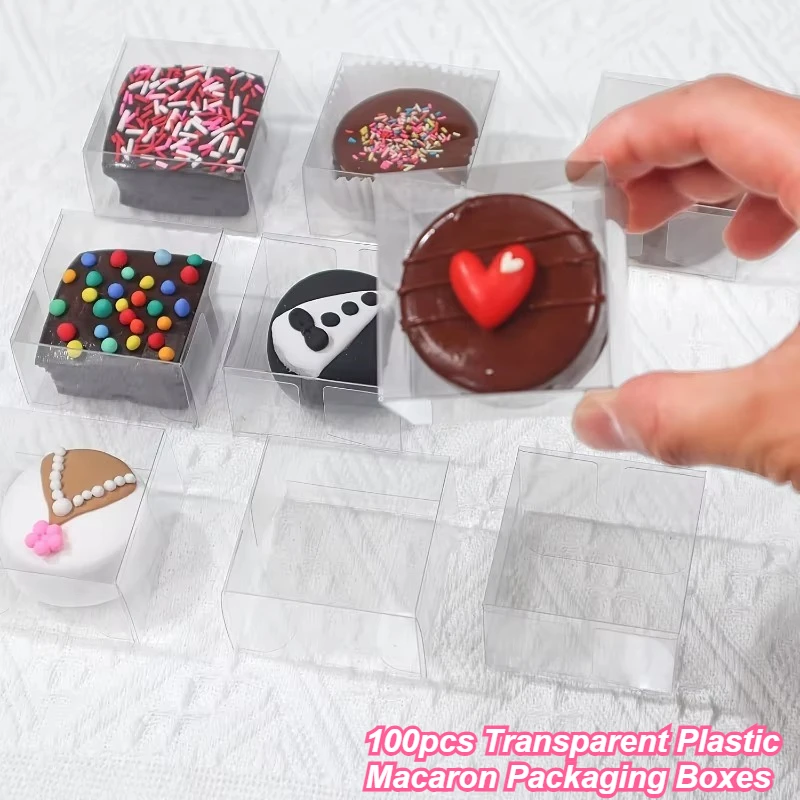 100pcs Transparent Plastic Macaron Packaging Boxes Independent Clear Packaging for Mini Candy/Cake/Chocolate Snacks Gifts Boxes