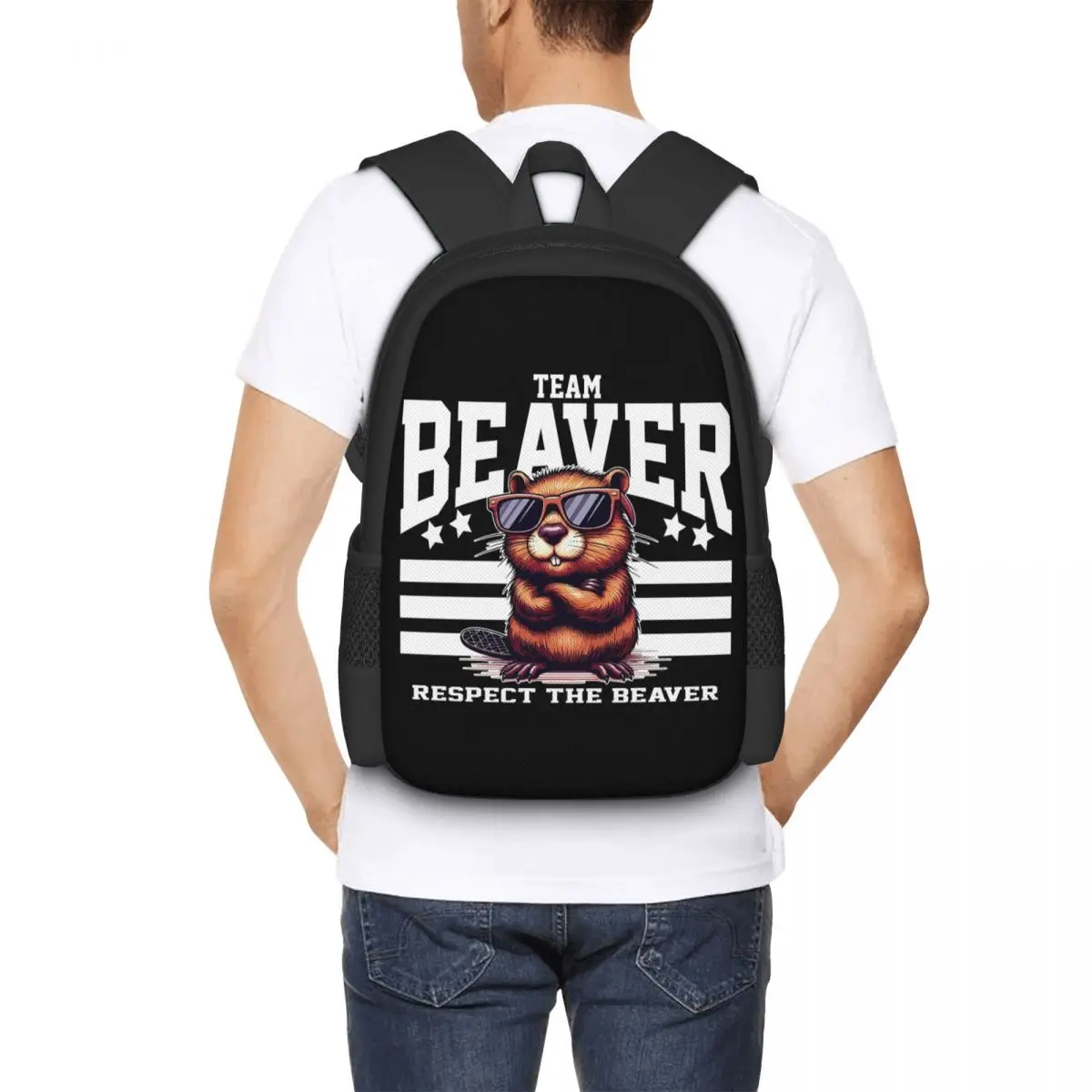 Team Beaver Respect The Beaver Student Backpack School Bag Hiking Travel Daypack for Boys Girls Fashion Bookbag Shoulder Bags