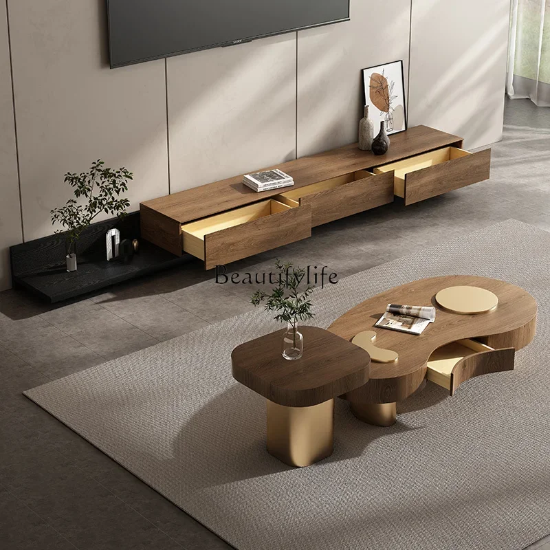 

yj32 Italian light luxury minimalist cream style black walnut solid wood special-shaped medieval style coffee table
