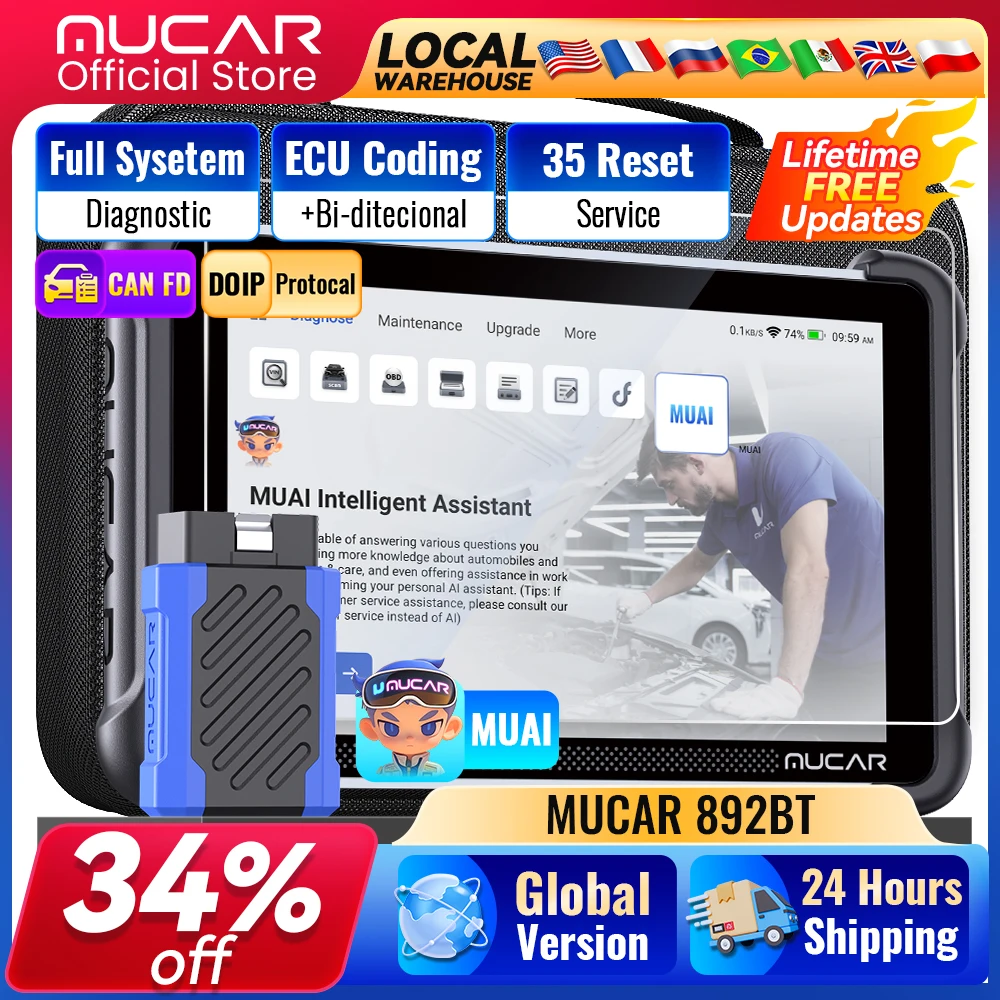 

Global Version MUCAR 892BT Car OBD2 Diagnostic Tool DOIP CANFD Bi-directional ECU Coding 35 Resets Scanner Lifetime Free Update