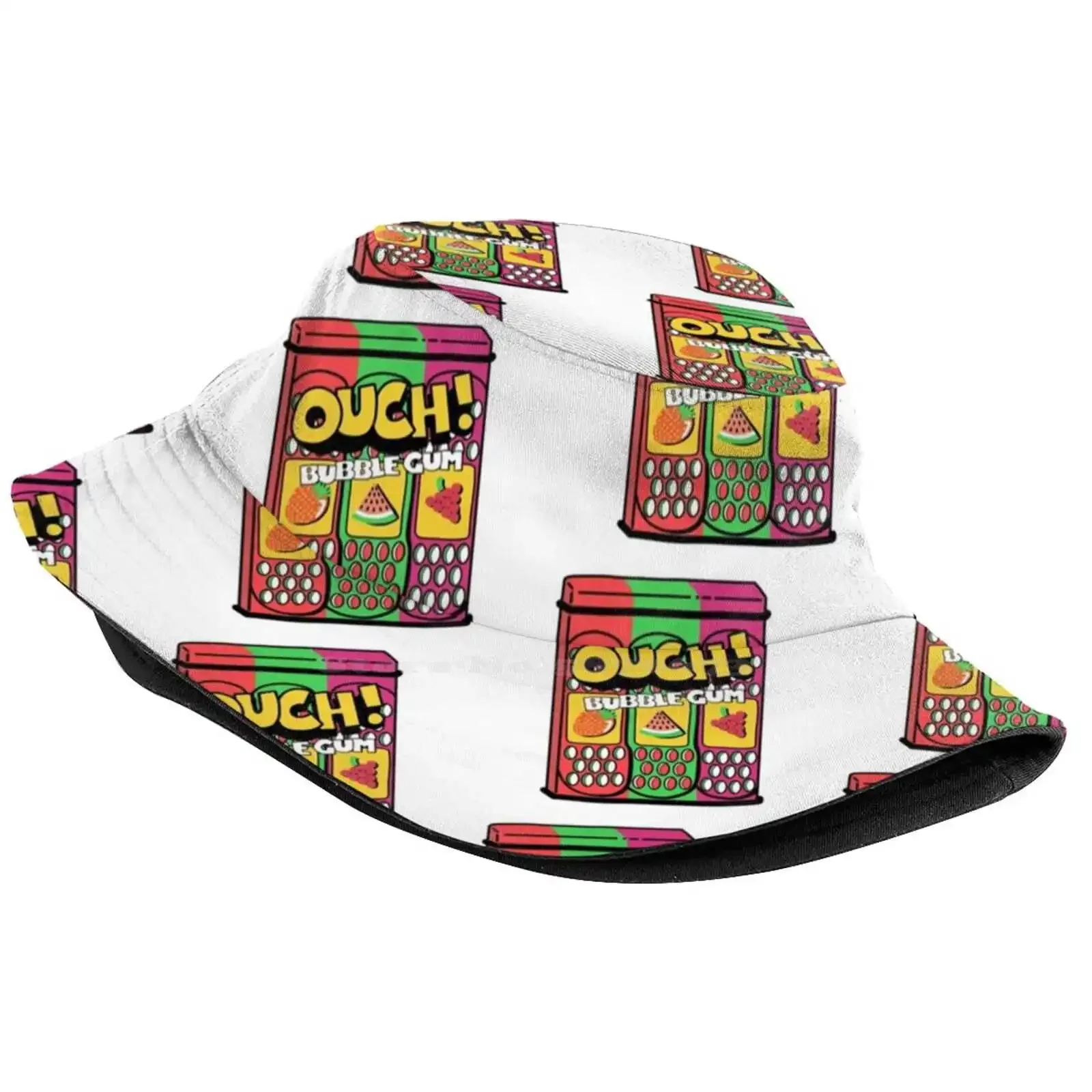 90S Nostalgia Ouch! Bubblegum Sun Cap Fisherman Hat Bucket Hats 90S Nostalgia Ouch Bubblegum 90S Kids Retro Artwork Digital