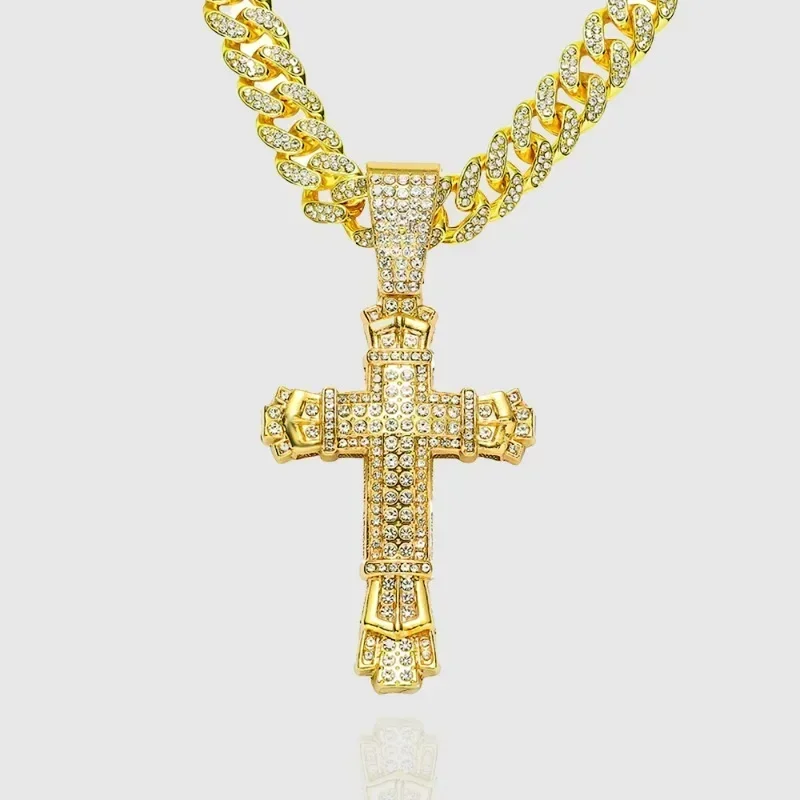 

Men's Hip Hop Cross Pendant Necklace with Crystal Cuban Chain Bling Fashion Jewelry for Miami Style