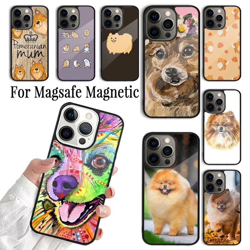 Coque Phone Case For iPhone 16 15 14 13 12 Mini 11 Pro Max Plus Magsafe Magnetic Wireless Charging Cover Cute Pomeranian Dog