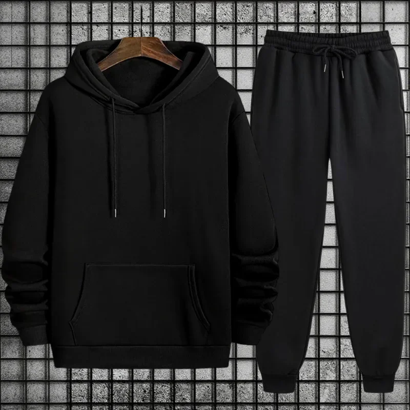 2026 New in Men's Sportswear Solid Color Hoodie + Sweatpants Urban Casual Fashion Tracksuit Fall/winter Comfort Warm Soft Outfit