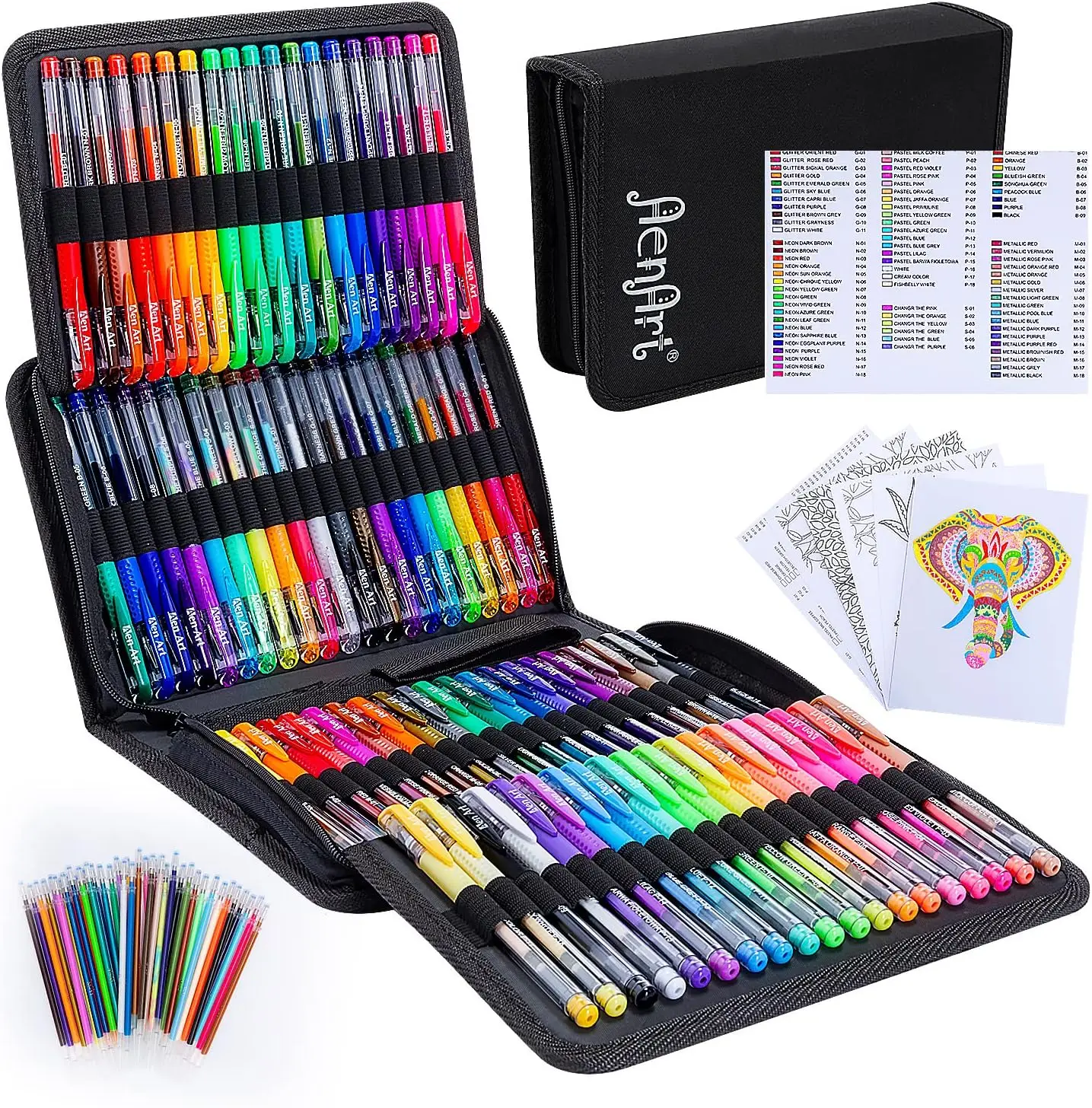 

160 Pack Artist Colored Gel Pens for Adult Coloring Books, 40% More Ink in Black Case - Perfect for Drawing and Crafts