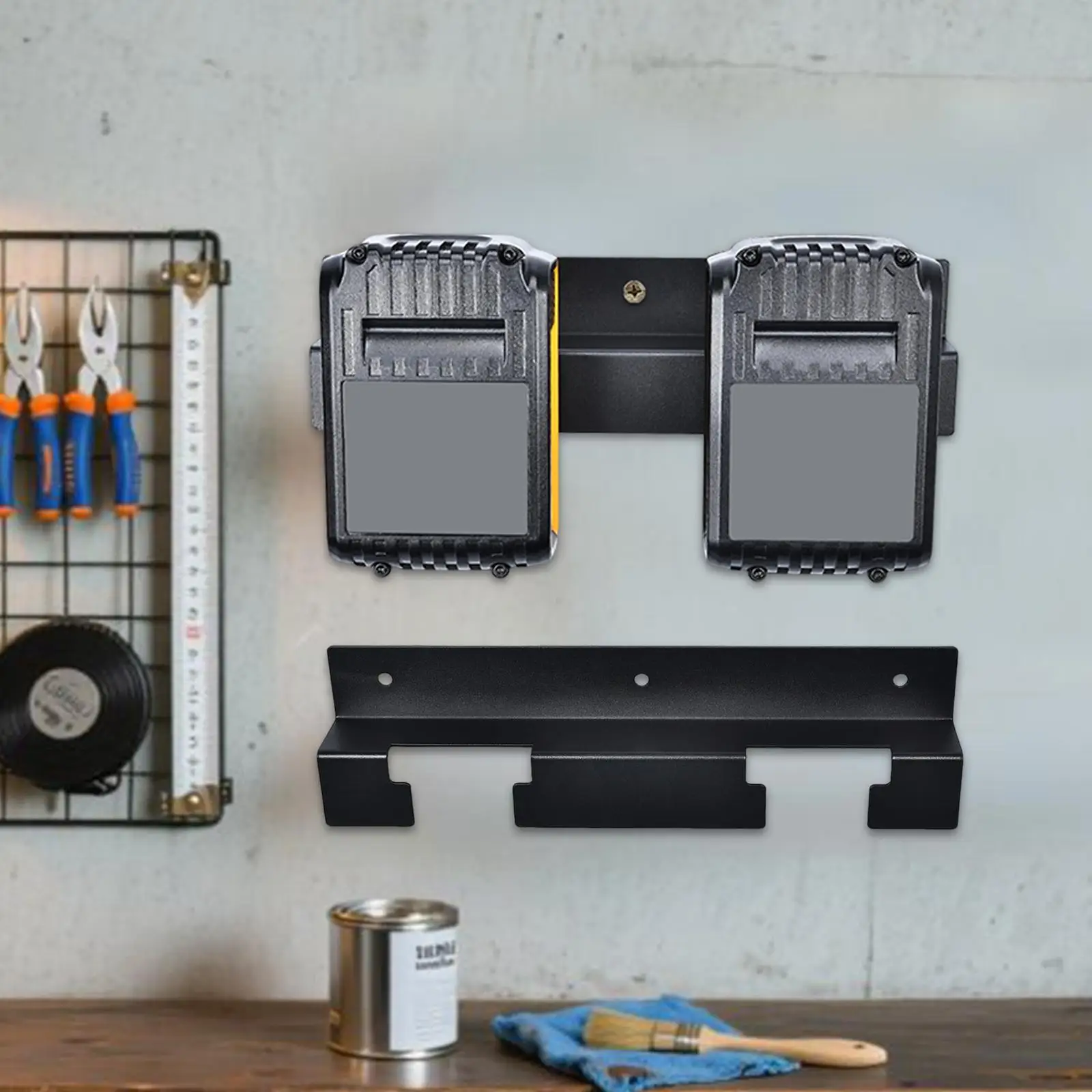 2 Pieces Wall Mount Tool Battery Rack Shelf Fits 18V-60V Tool Battery Sturdy