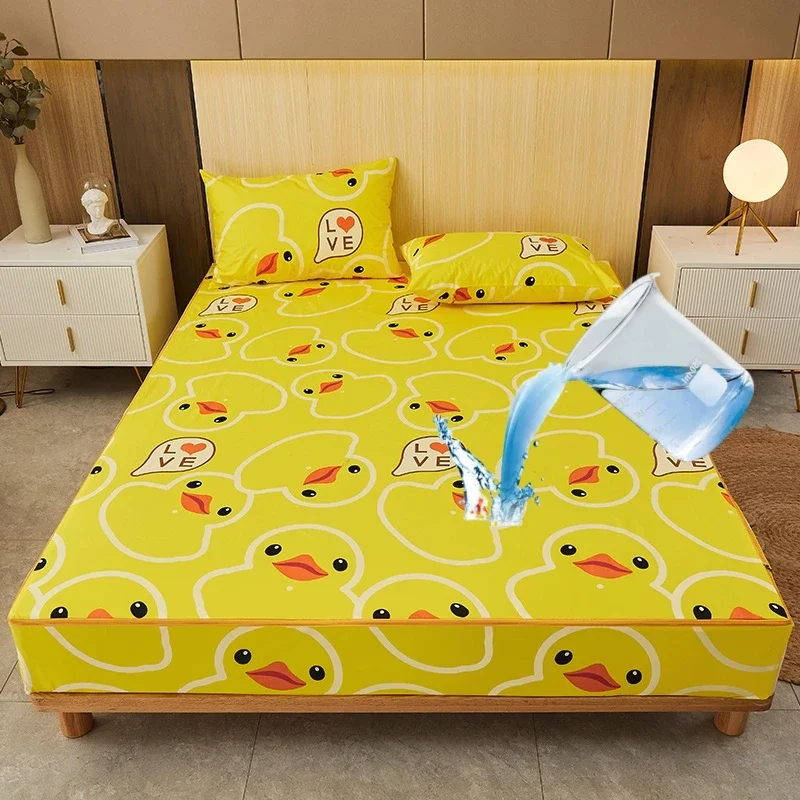 Cute Rubber Ducks Mattress Protector Waterproof, Fully Fitted 360° Encasement Machine Washable Fitted Sheets Set Zipper Closure