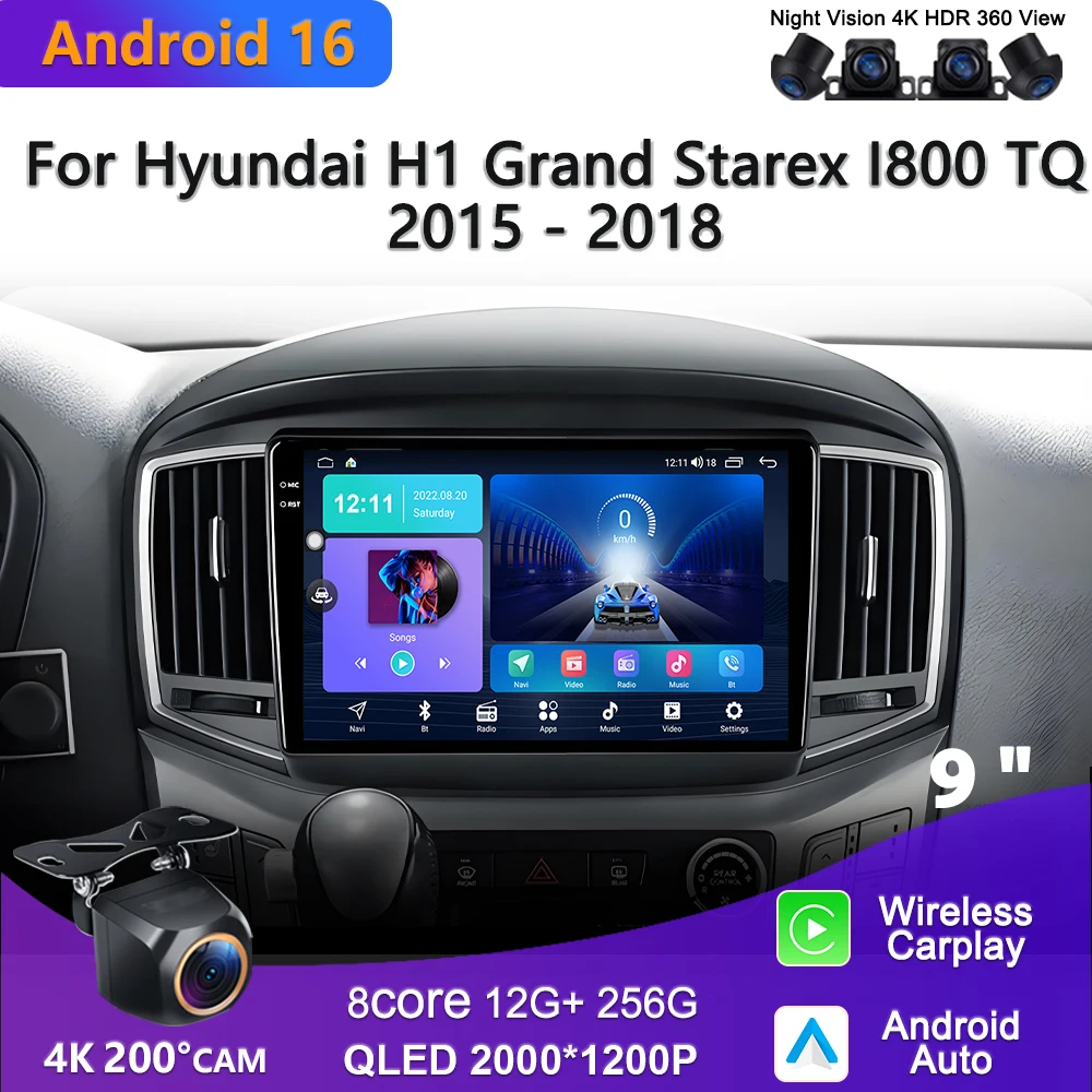 2K Incell Screen Android 16 CarPlay Car Radio For Hyundai H1 Grand Starex I800 TQ 2015 - 2018 Multimedia Video Player GPS Car