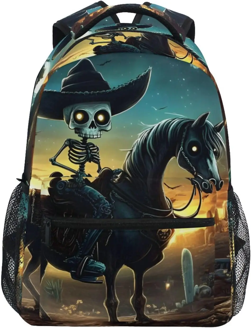 

Halloween Skeleton Cowboy Kid's School Backpack for Girls Boys, Bookbag Hiking Backpacks Medium Size