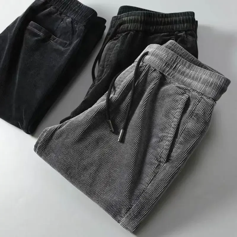 Men\'s Casual Pants Loose Straight Corduroy Pants Elastic Waist Sweatpants Fashion Streetwear Spring Men Sports Jogger Trousers