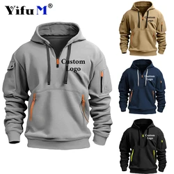 Suéter con capucha personalizado para hombre, Jersey deportivo de ocio, Retro, Harajuku, manga larga, cremallera, múltiples bolsillos, abrigo suelto informal