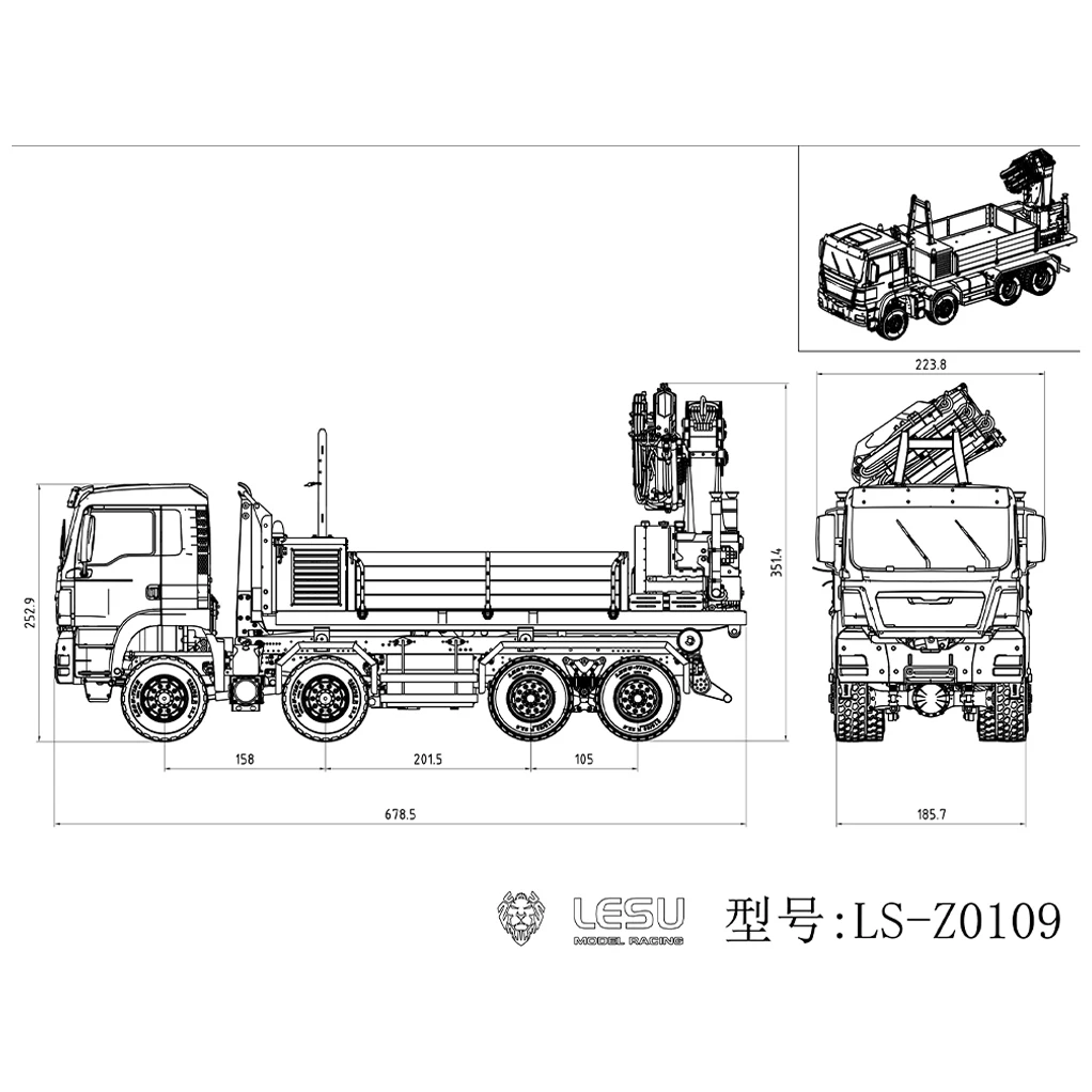 8x8 LESU 1/14 メタルシャーシ RC 油圧式ロールオンオフダンパートラッククレーンキット キャビン プラスチック TGS 電動ティッパーアクスルロック